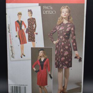 Simplicity Pattern 1777 Retro 1940s 2 Dress Size 6-22